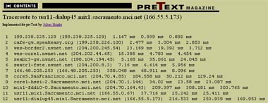 PreText traceroute screen snapshot
