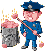 Police man cleaning up a mess - the forbidden logo
